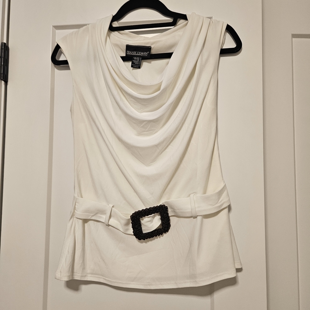 Frank Lyman Design Cream Draped Top with Belt